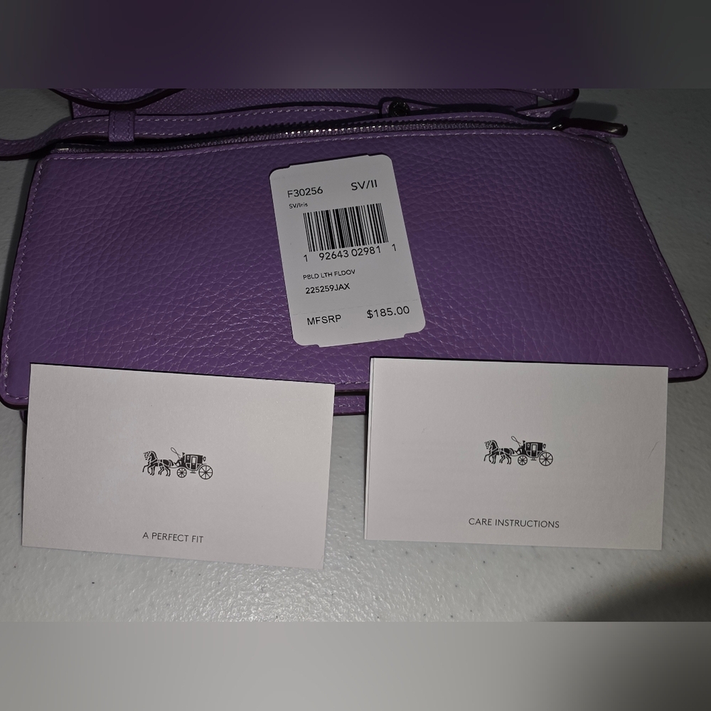 Coach Lavender Pebbled Leather Crossbody Clutch - Picture 9 of 11